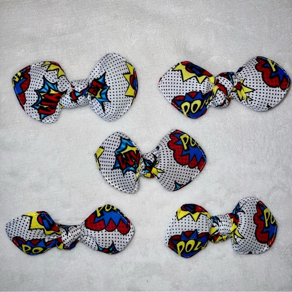Comic Book Words Polka Dot Bandana Knotted Hair Bow - Picture 9 of 11